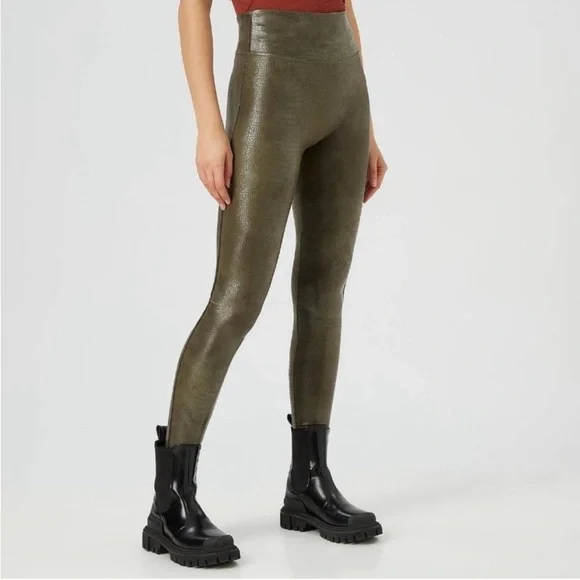 Spanx Faux leather croc leggings in olive green